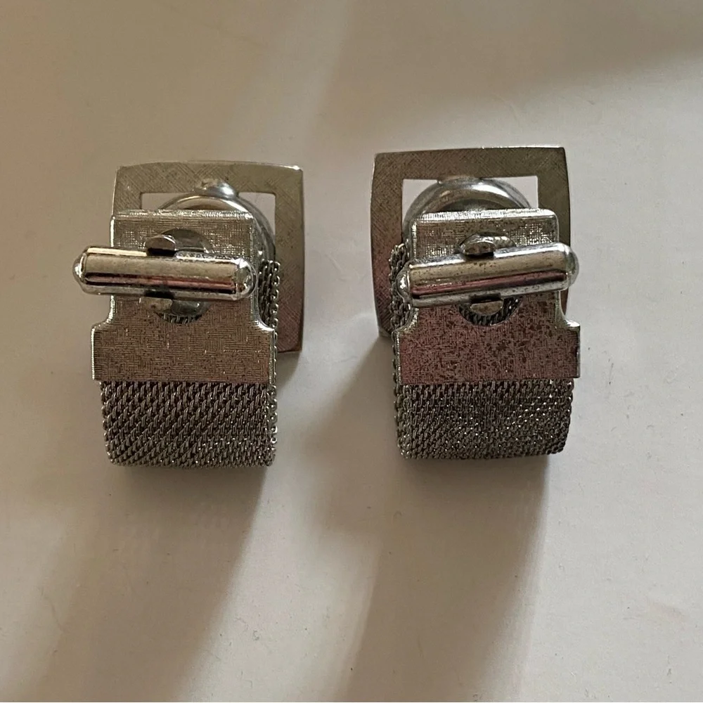 Silver And Red Cuff Links Vintage
